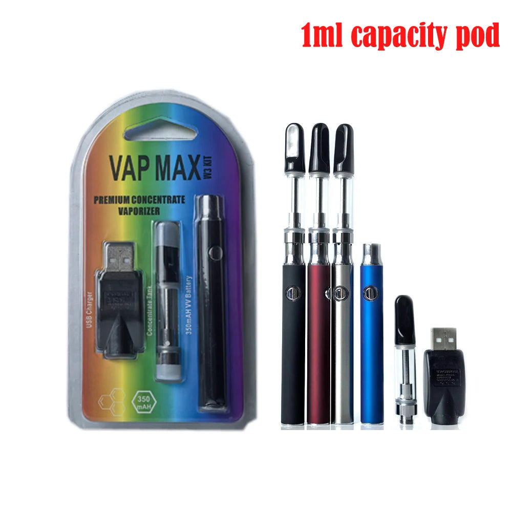 3-10 pz Vap Max W3 Vape Pen batteria 350 mah 3.4 V-4.0 V Batteria di Preriscaldamento Con 510 Filo 1 ml Cartuccia Vaporizzatore per Olio Spesso
