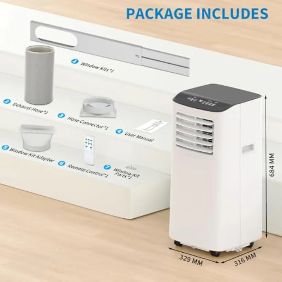 Condizionatore d'aria portatile da 8.000 BTU per camera da letto/appartamento, in plastica ABS bianca, silenzioso, con modalità 4-in-1: raffreddamento/deumidificazione/ventilazione/modalità notte