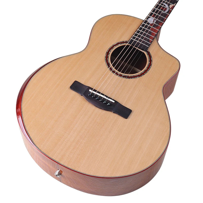 Chitarra acustica elettrica a 6 corde Chitarra elettrica folk con design tagliato con top in abete massello da 40 pollici con pickup