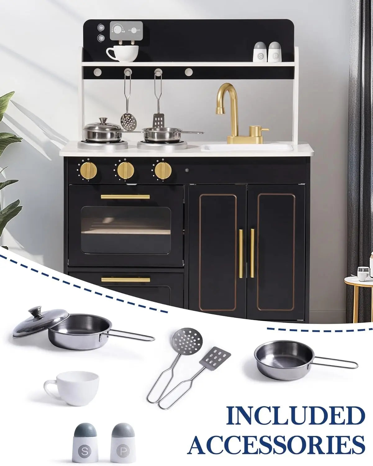 Robotime Play Kitchen Cucina per bambini in legno Fai finta di giocare con piano di lavoro in stile marmo Cucina giocattolo moderna per ragazze e ragazzi