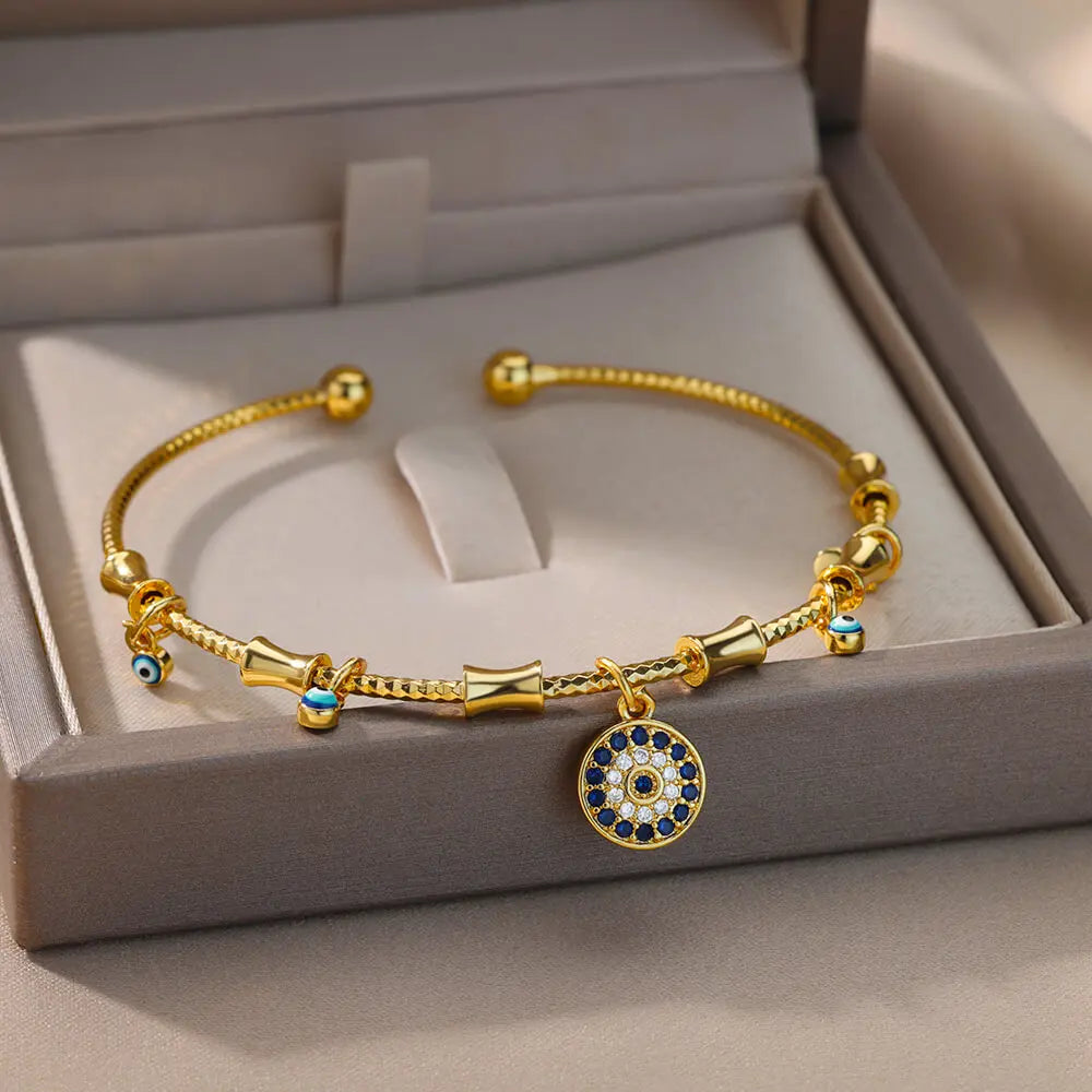 Bracciale mano malocchio per donna Bracciale in zircone in acciaio inossidabile Bracciale turco fortunato Coppia di gioielli di lusso pulsaras bijouxfemme
