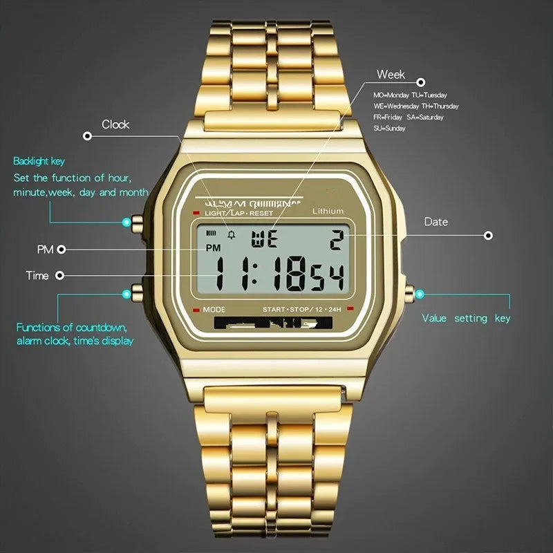 Orologi con cinturino in acciaio Orologio da donna Orologio da uomo d'affari Orologio multifunzione LED digitale Orologio da polso sportivo Orologio elettronico Electron wi