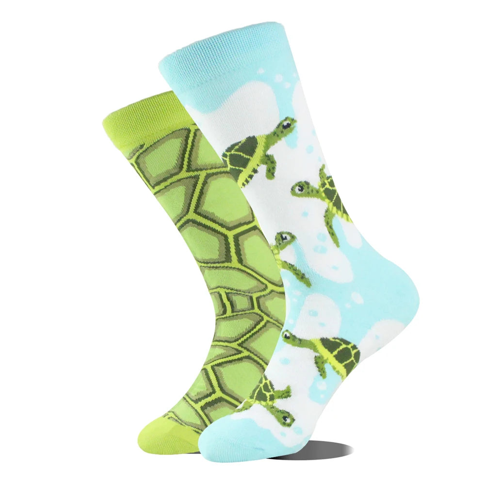 1 Pair Combed Cotton Socks Men Novelty AB Asymmetry Funny Skateboard Men's Mid Length Animal Print Socks Harajuku Happy Socks