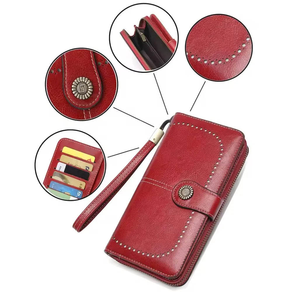 Portafoglio da donna di alta qualità, antifurto, in pelle, con cerniera lunga, grande, pochette da donna, porta carte.