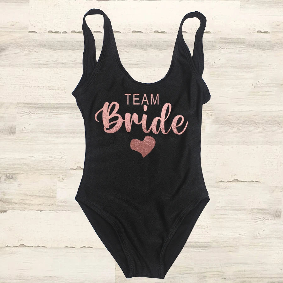 S-3XL costume da bagno intero donna Team Bride Summer Swimwear Higt Cut Low Back costume da bagno addio al celibato costume da bagno Beachwear