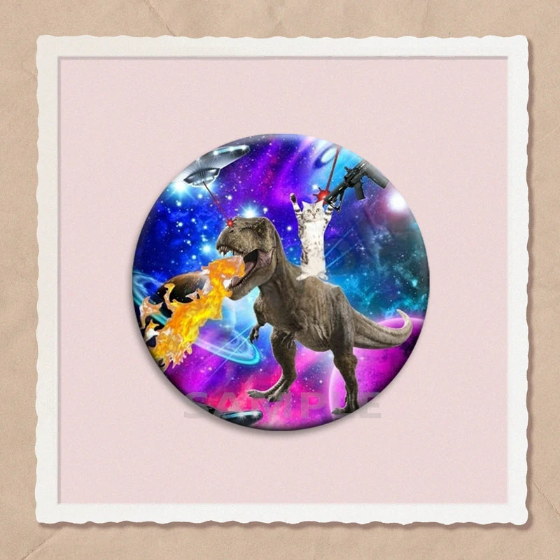Simpatico e divertente arcobaleno gatto alieno spille con bottoni zaino abbigliamento decorazione spilla cartone animato fantascienza distintivo gioielli regali per bambini