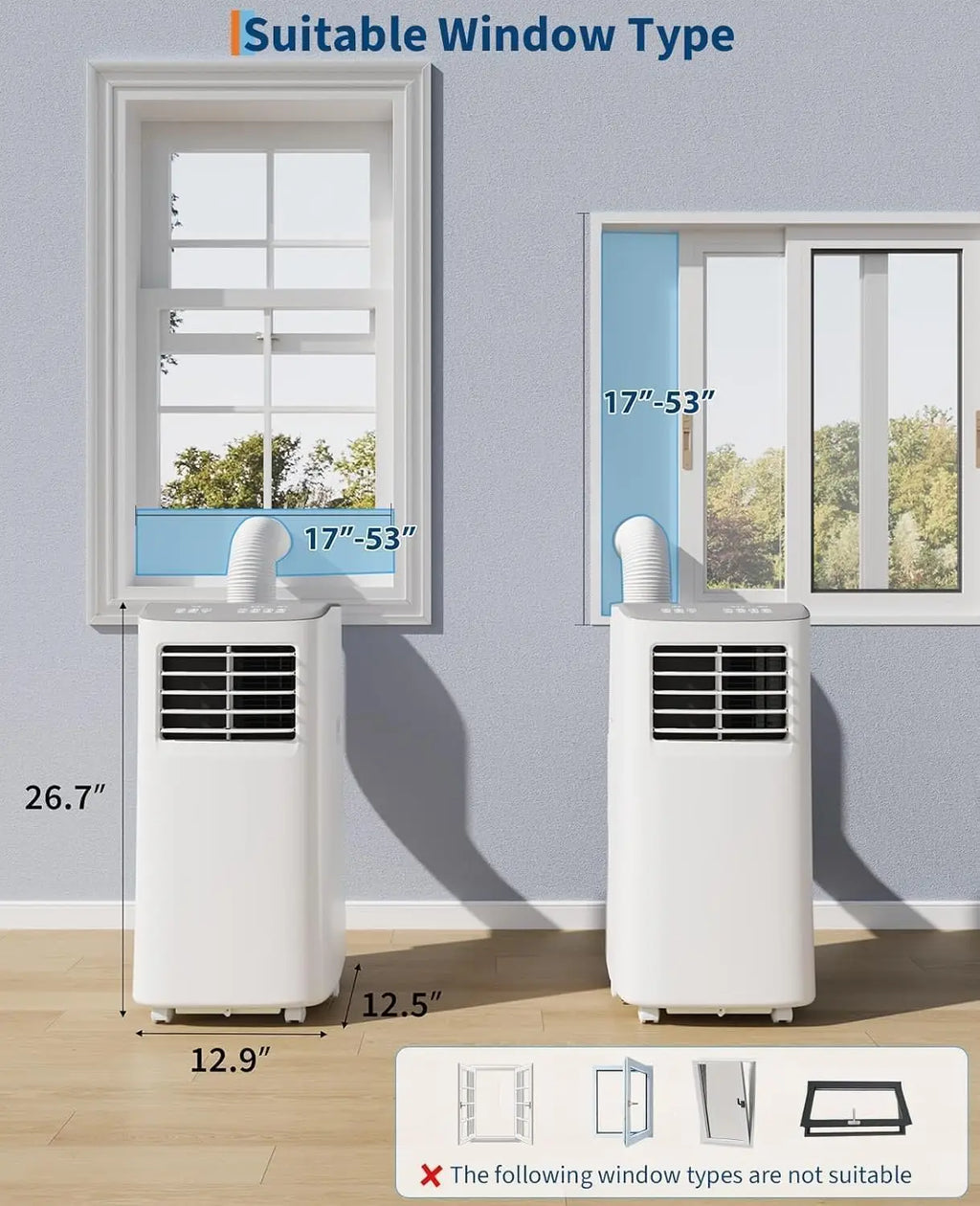 Condizionatore d'aria portatile 3 in 1, unità AC portatile da 8.000 BTU con funzione di raffreddamento, deumidificatore e ventilatore per ambienti fino a 350 piedi quadrati con telecomando, modalità sleep, timer 24 ore e ki