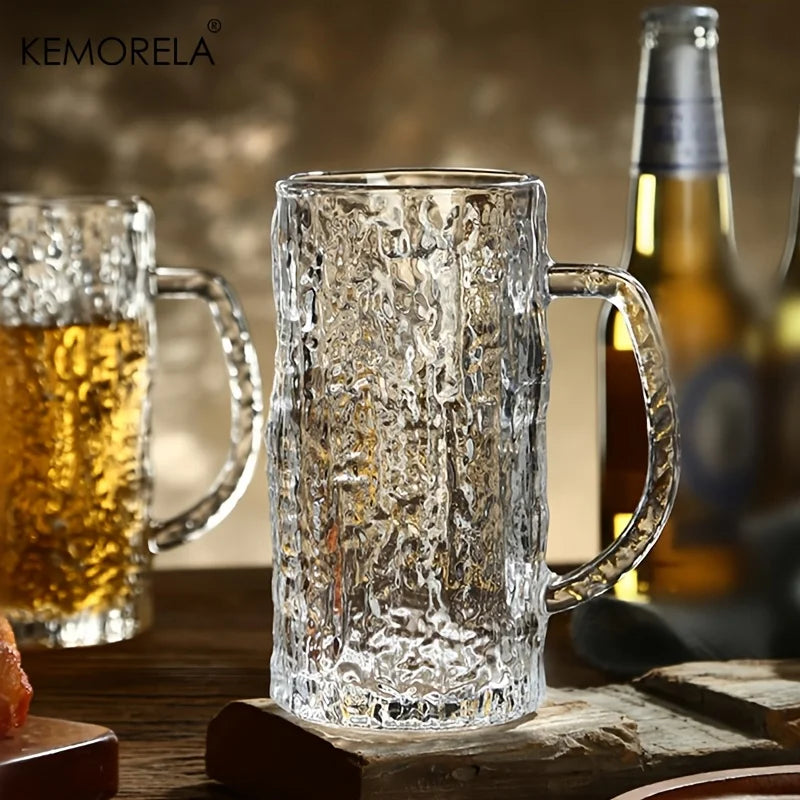1/2 Bicchieri da Birra in Vetro da 400 ml, Tazze Pint con Base Spessa e Texture Smerigliata Effetto Ghiaccio, Vetreria di Qualità Bar per Lager, Whisky, Birra Artigianale