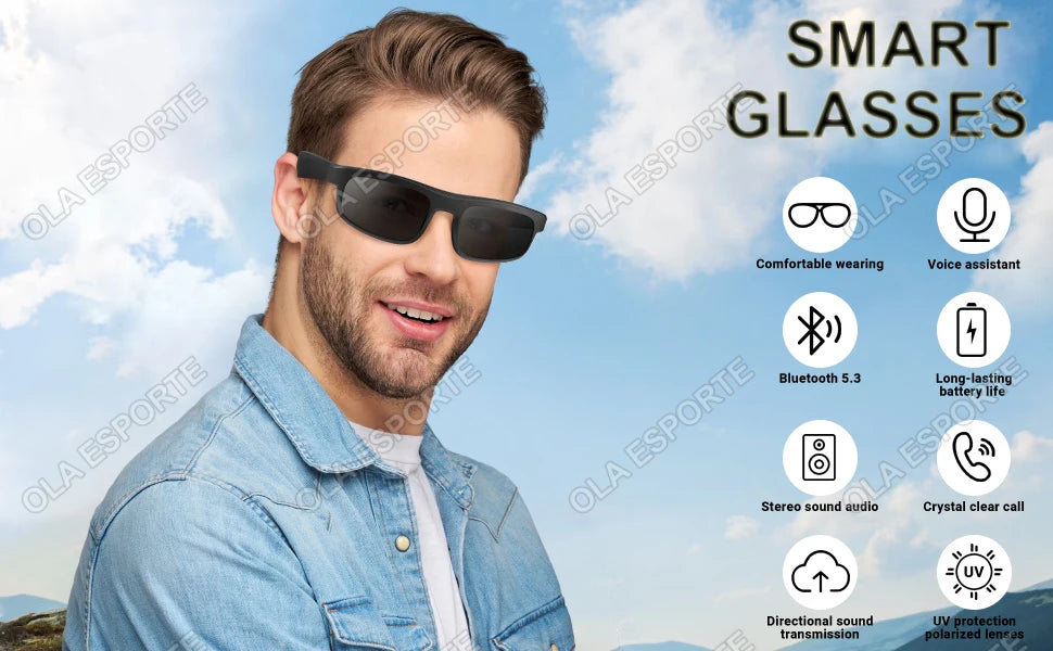 Cuffie per occhiali Bluetooth senza fili Cuffie per occhiali da sole fotocromatici a conduzione ossea Auricolari per sport all'aria aperta Cuffie per occhiali UV400