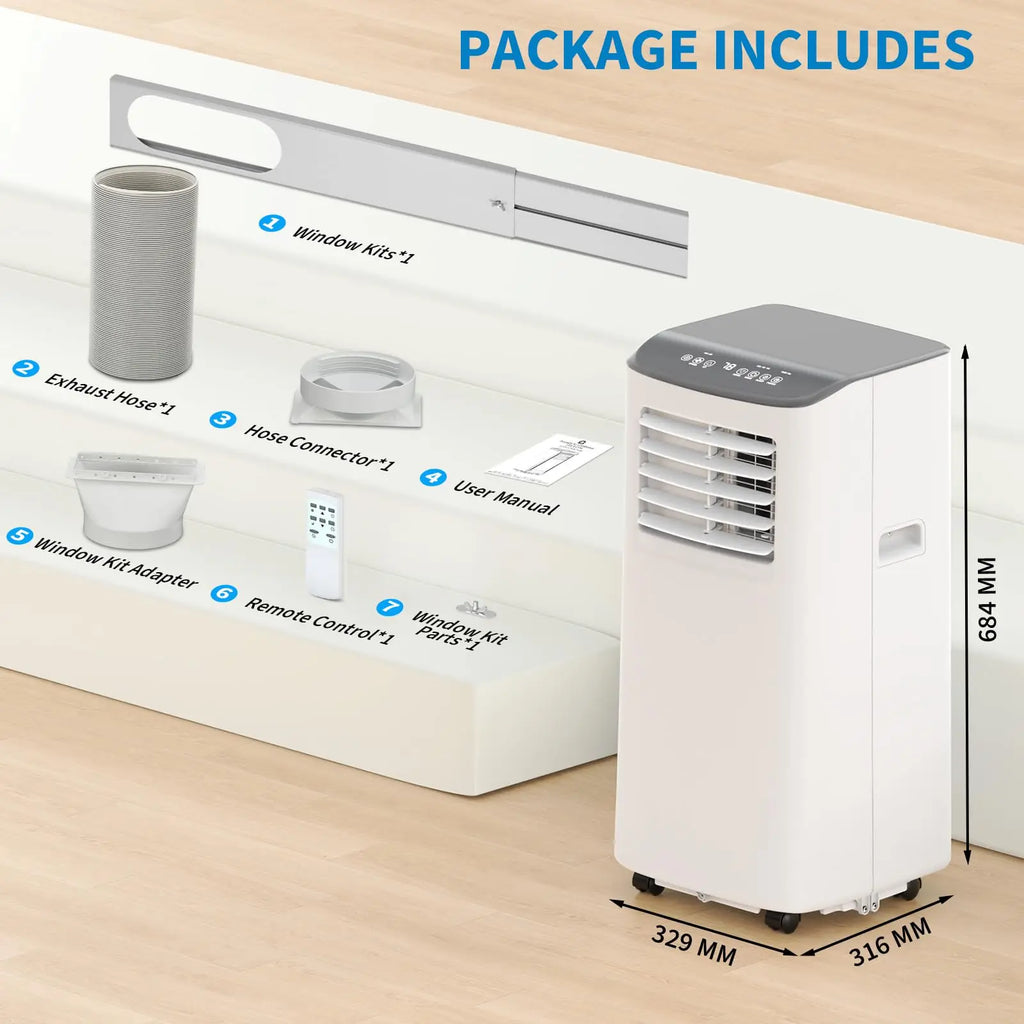Condizionatori d'aria portatili da 8.000 BTU, unità AC portatile con funzione di raffreddamento, ventilazione, deumidificatore, modalità sleep, condizionatore d'aria portatile 4-in-1, timer 24 ore, telecomando e kit di inst
