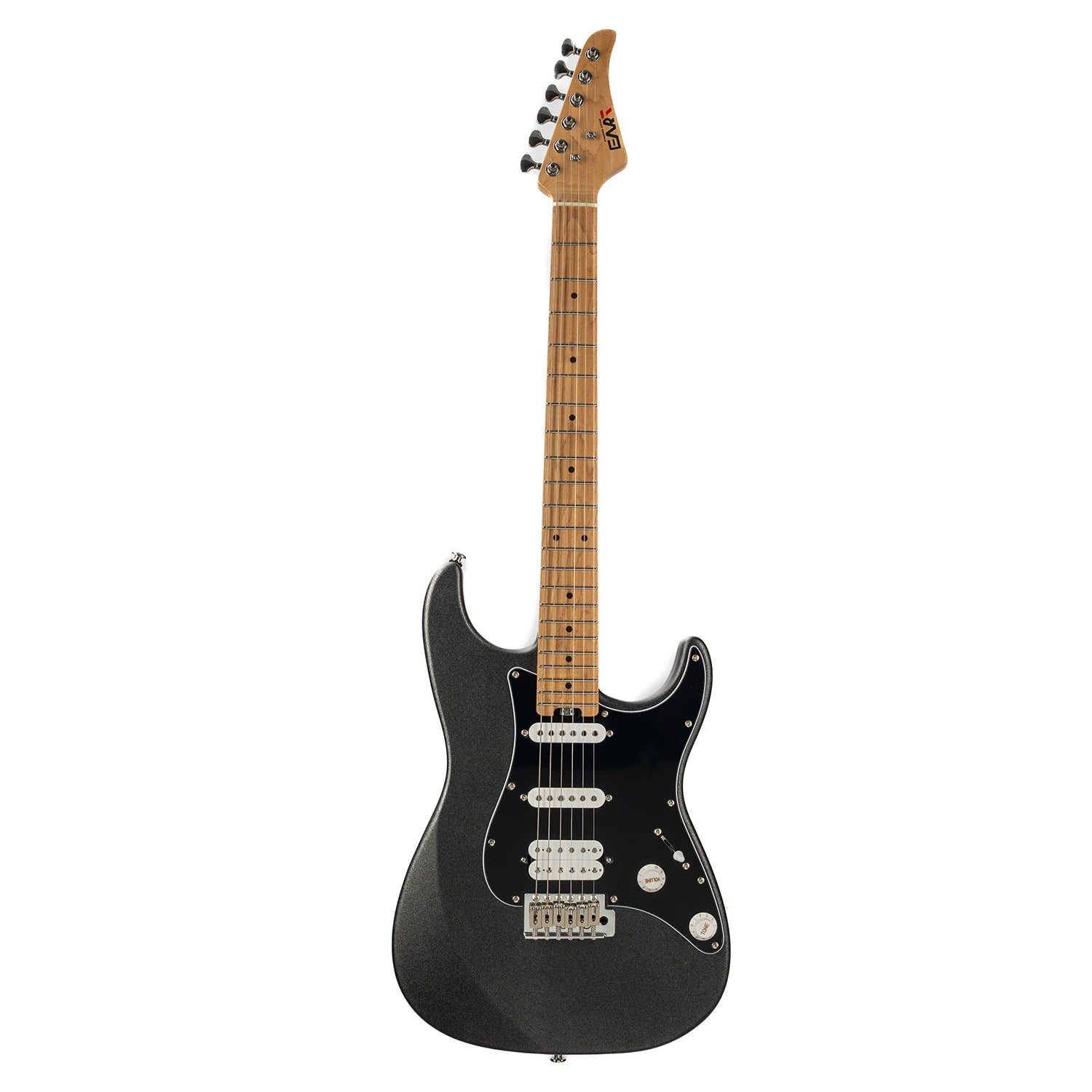 EART Guitar Nexus-S2, chitarra elettrica HSS in mogano arrosto/acero da 25,5".