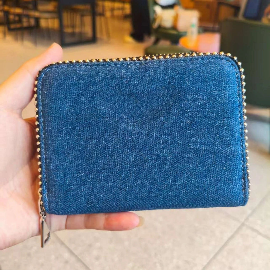 Black Wings, Borsa da donna Hot Diamond, Borsa con catena in metallo, Portafoglio porta carte, Denim.