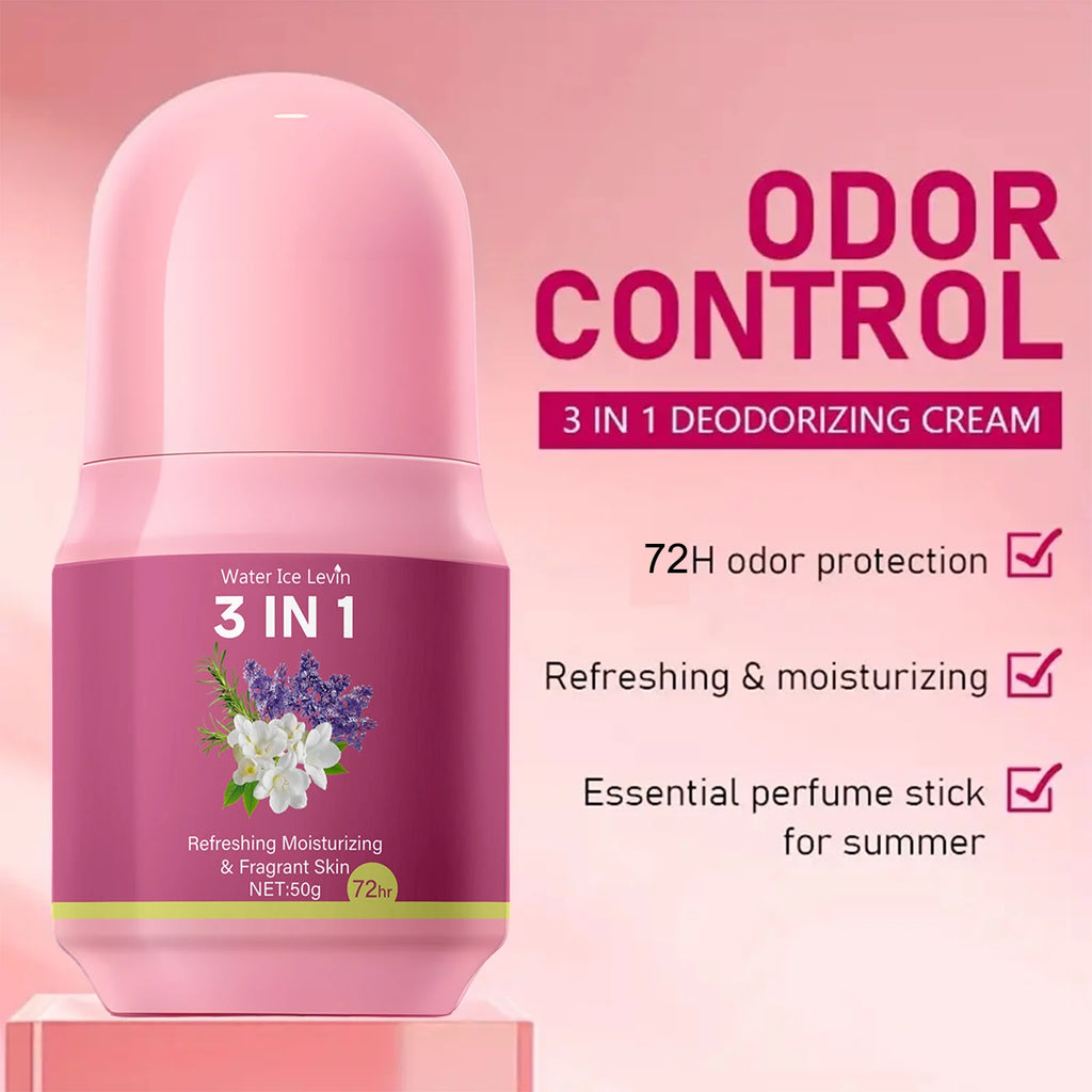 3-in-1 Deodorizing Cream. 72hr Odor Control. Refreshing Moisturizing Fragrant Skin. Summer Essential Stick. 50g Net.