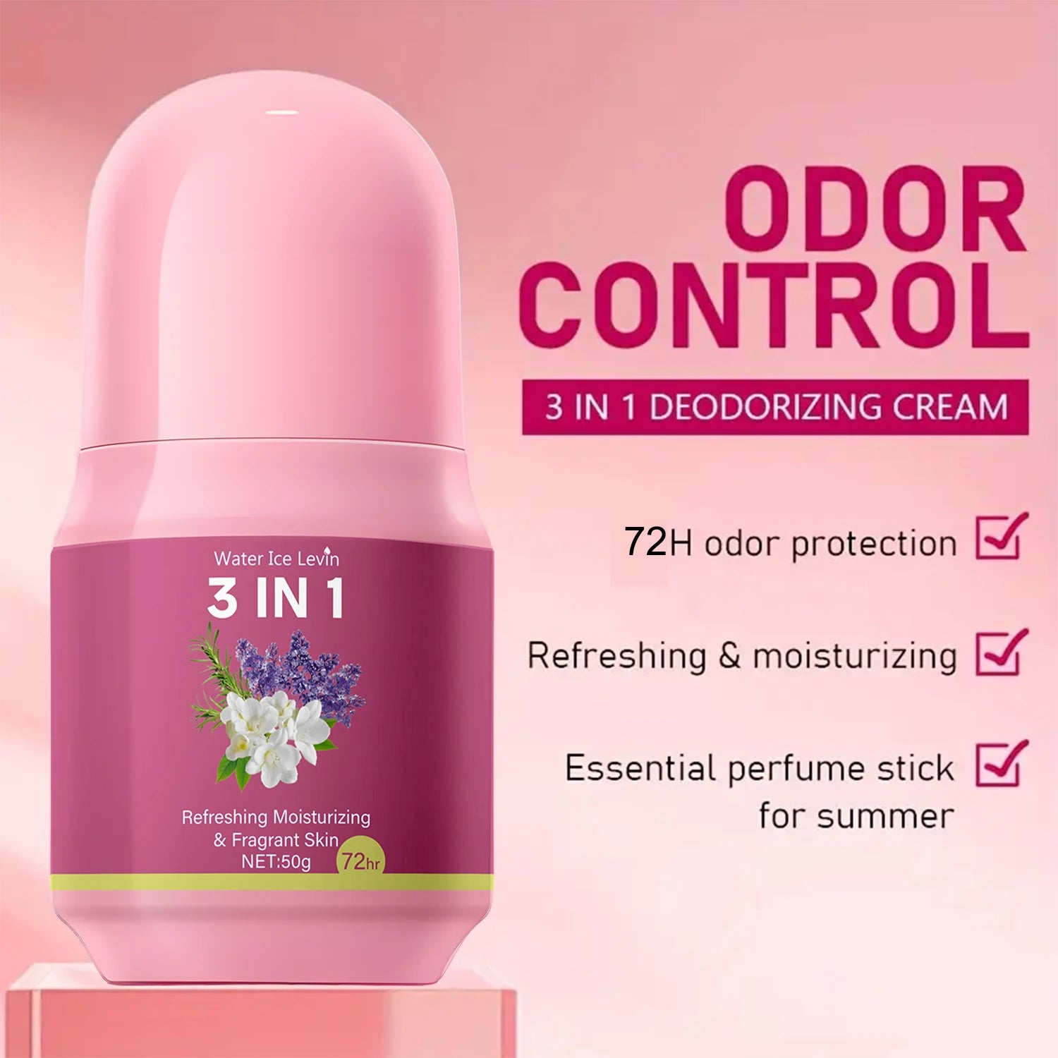 3-in-1 Deodorizing Cream. 72hr Odor Control. Refreshing Moisturizing Fragrant Skin. Summer Essential Stick. 50g Net.