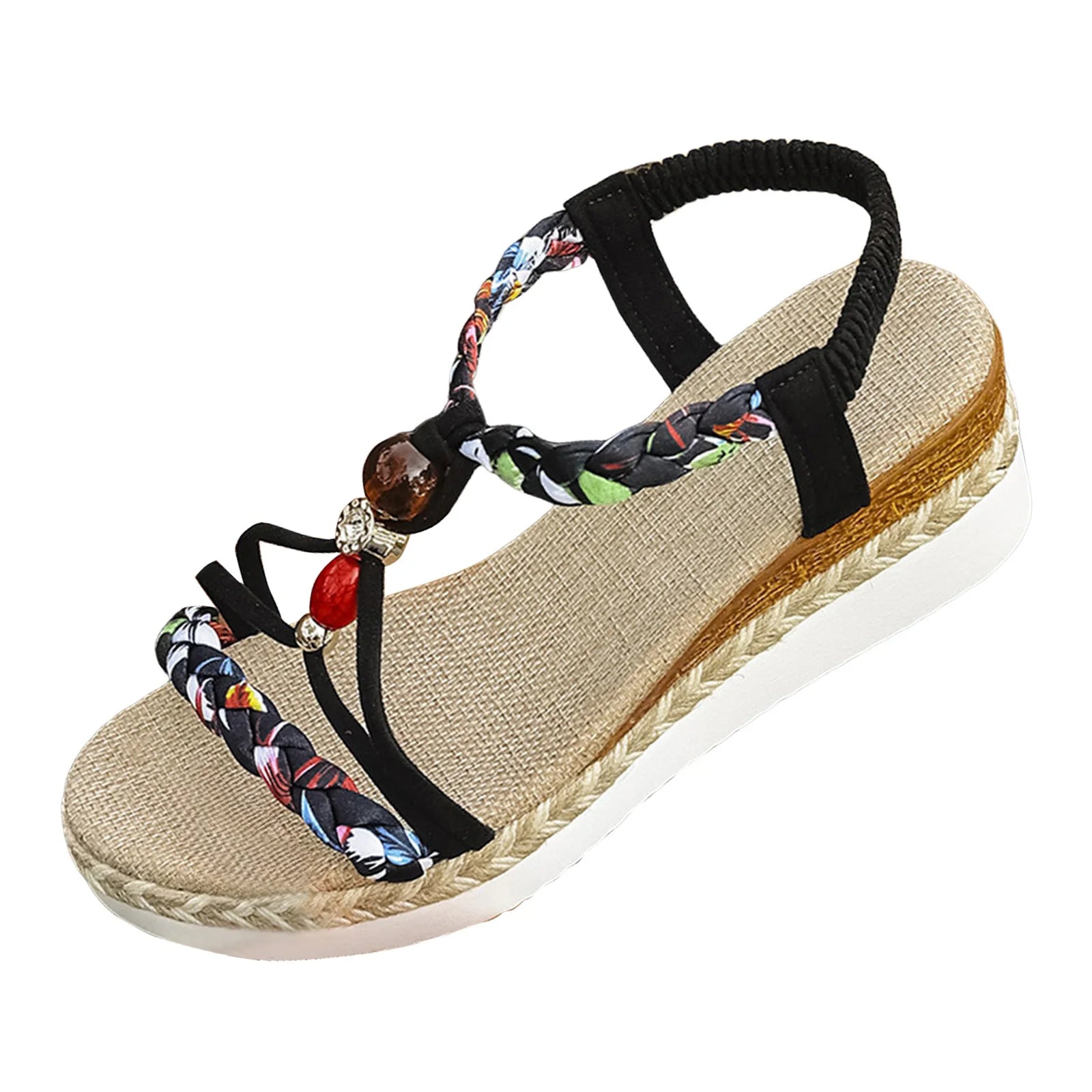 Sandali da donna con suola spessa, stile bohémien, alla moda, casual, con cinturino intrecciato, a bocca di pesce, colorati e graziosi