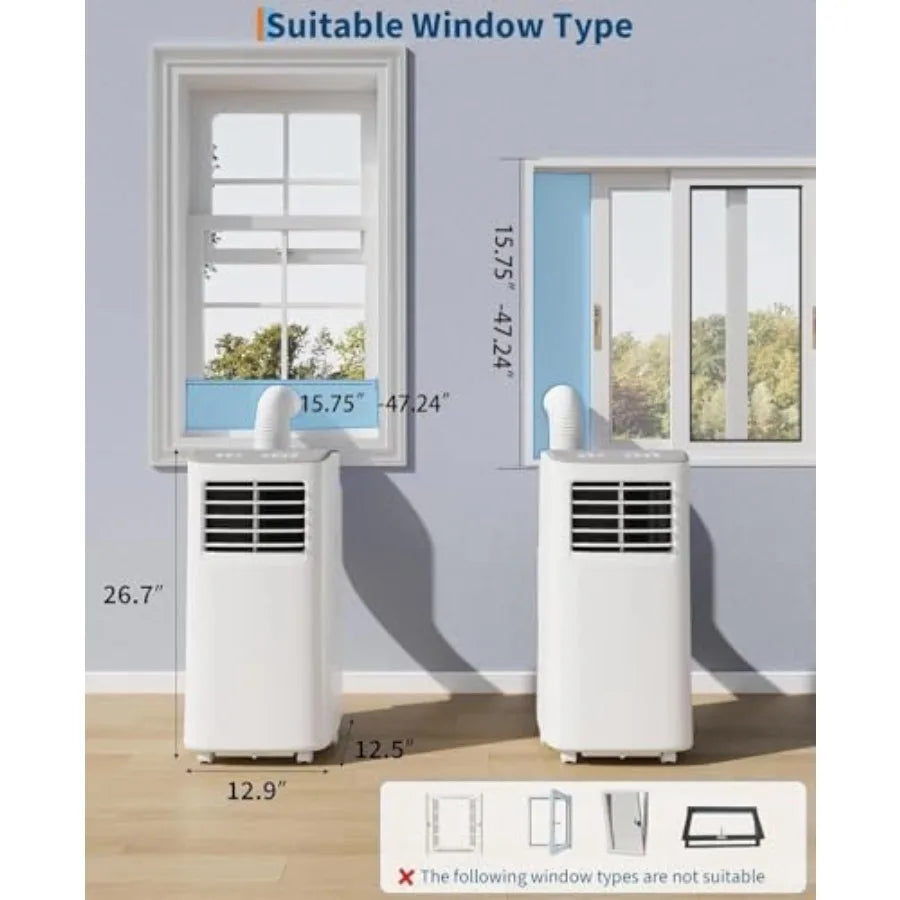 Condizionatore d'aria portatile 3 in 1 per uso domestico, corpo in plastica ABS, bianco, raffreddamento da 8.000 BTU con ventilatore deumidificatore, modalità sleep, 24