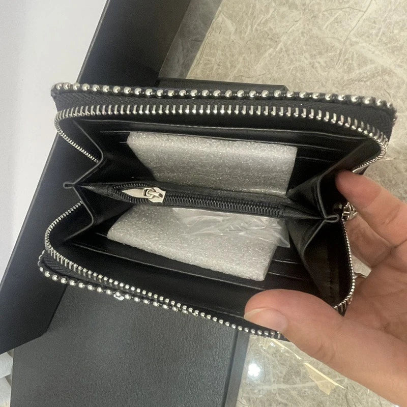 Nuovo Portafoglio da Donna ZV in PU con Catena Metallica, Porta Carte, Pochette in Denim, Portamonete, Portafoglio Piccolo