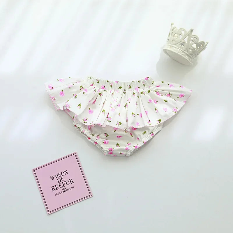 Pantaloncini con gonna tutù floreale per neonata infantile Pantaloncini estivi con elastico in vita per bambini con fiori per pantaloncini casual Vestiti per bambini