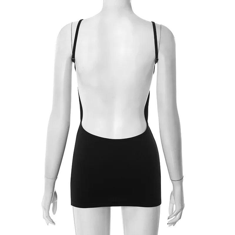 Mini Abito Estivo Sexy Nero Y2K da Donna, Senza Schienale, Attillato, Senza Maniche, per Feste, Club, Spiaggia, Vacanze, Regalo