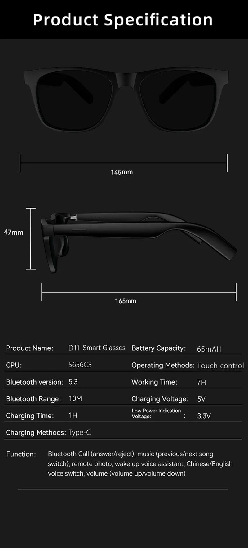 Occhiali intelligenti Lenovo AI con controllo remoto, fotografia touch, assistente vocale, chiamate Bluetooth wireless, cuffie per uomo e donna, idee regalo