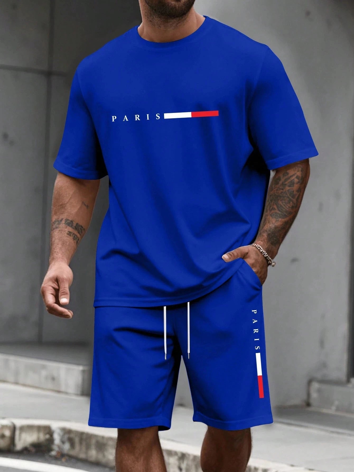 Tuta da uomo 2 pezzi  Camicia a maniche corte con scollo a O Pantaloncini Set Tuta da corsa da uomo T-shirt taglie forti Abbigliamento uomo T-shirt estiva