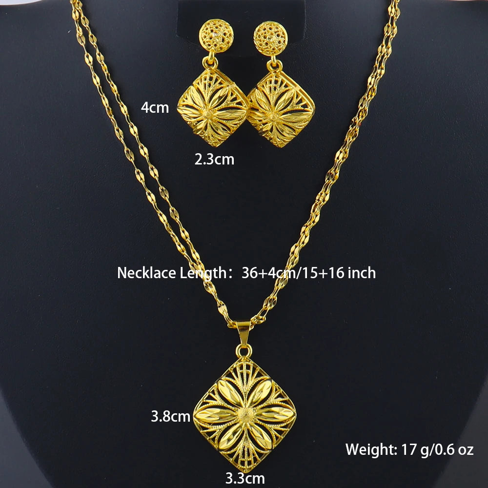 Dubai Gold Jewelry Set for Women Wedding Party Necklace Earrings Sets Indian Jewelry Set Free Shipping Bridal Costume Gifts