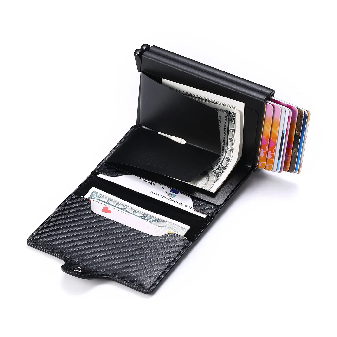 Nome inciso Portafoglio pop-up mini in fibra di carbonio Regalo personalizzato Carta Rfid Portafogli da uomo di alta qualità 12 porta carte Piccolo sacchetto di soldi