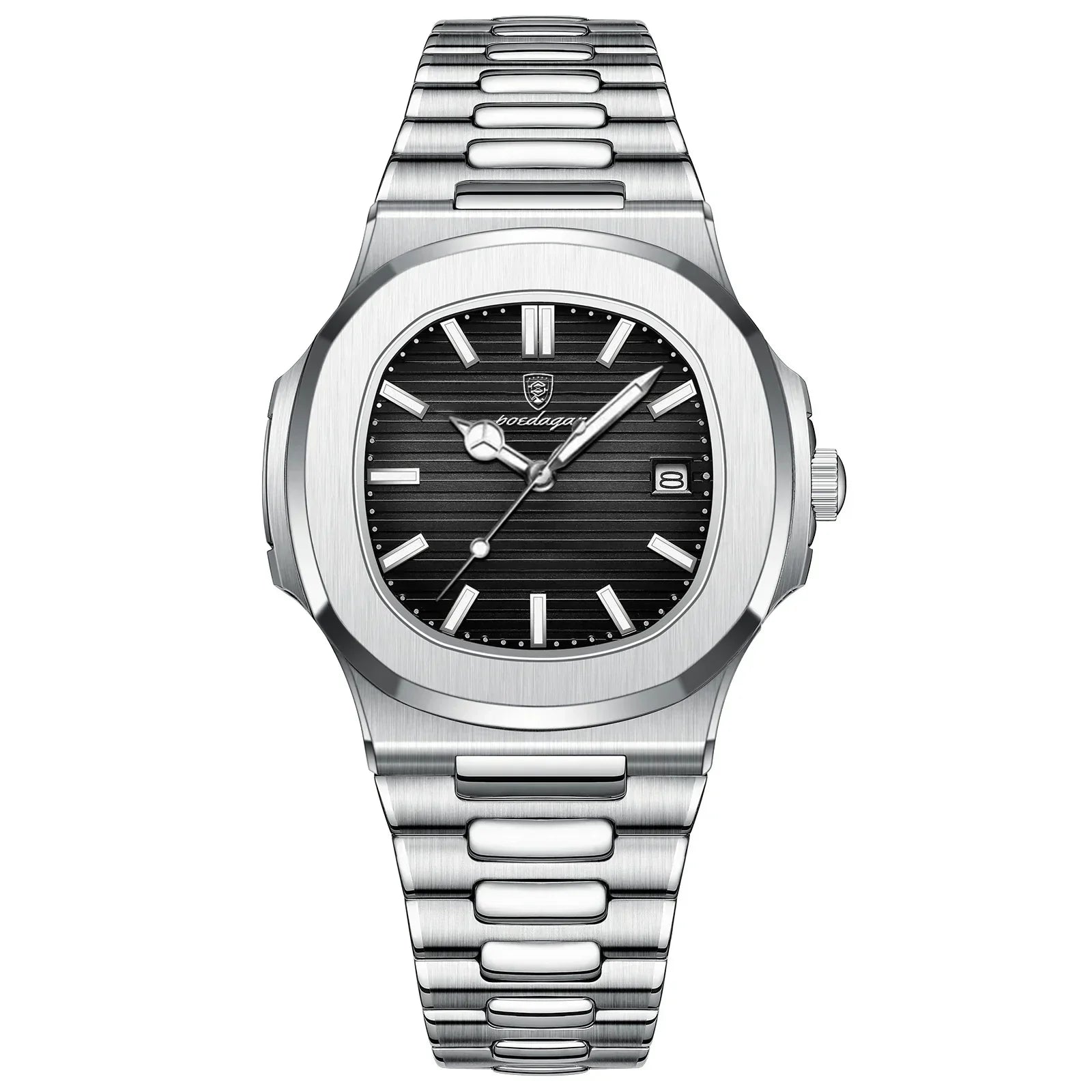 Watch for Men Stainless Steel Square Waterproof Quartz (Black)-0