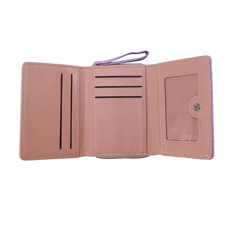 Portafoglio da donna per pelle PU moda ricamato amore tri-fold piccolo portafoglio porta carte portamonete multi-slot per carte interno rosa