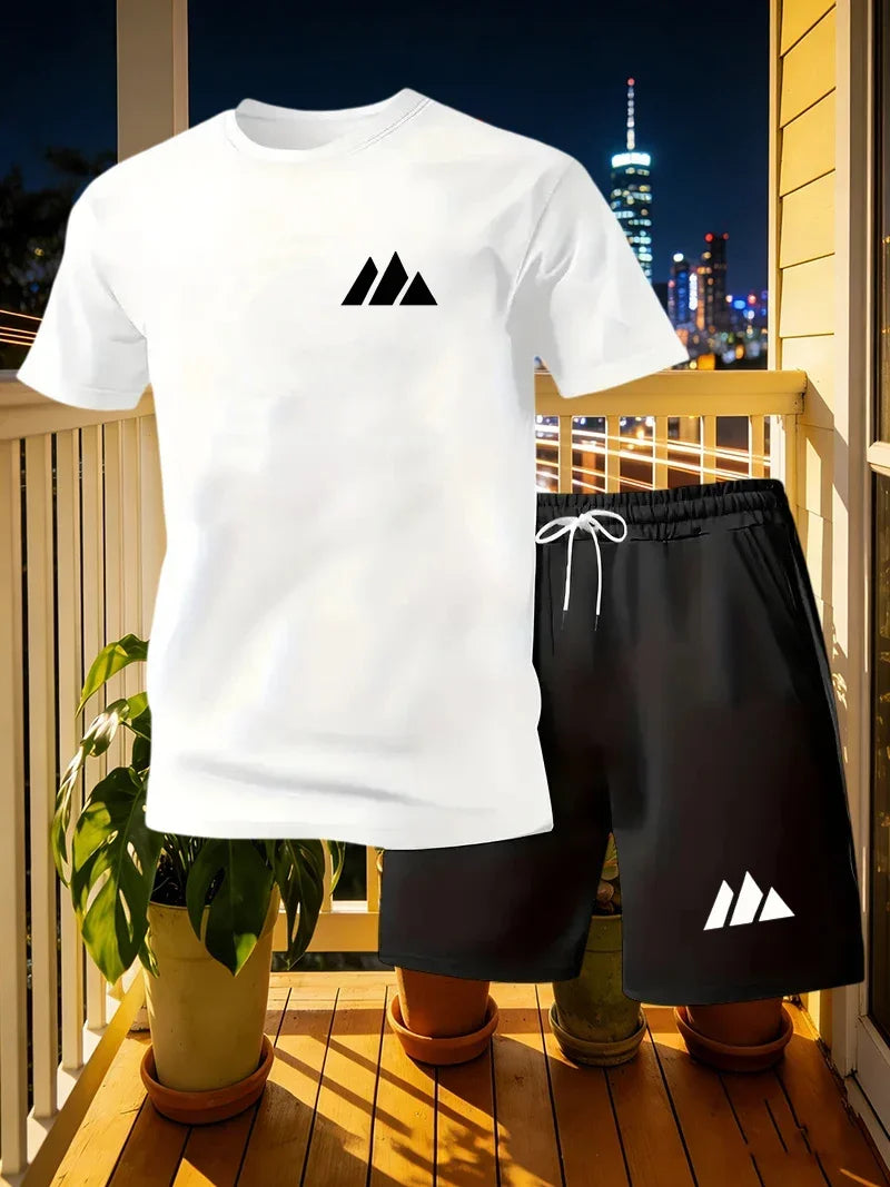 Set Estivo da Uomo: T-shirt a Maniche Corte ad Asciugatura Rapida e Pantaloncini, Completo Sportivo Urbano alla Moda per Corsa