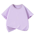 T-shirt sportiva casual a maniche corte in puro cotone per bambini, tinta unita, girocollo, estiva, traspirante, morbida, per bambini