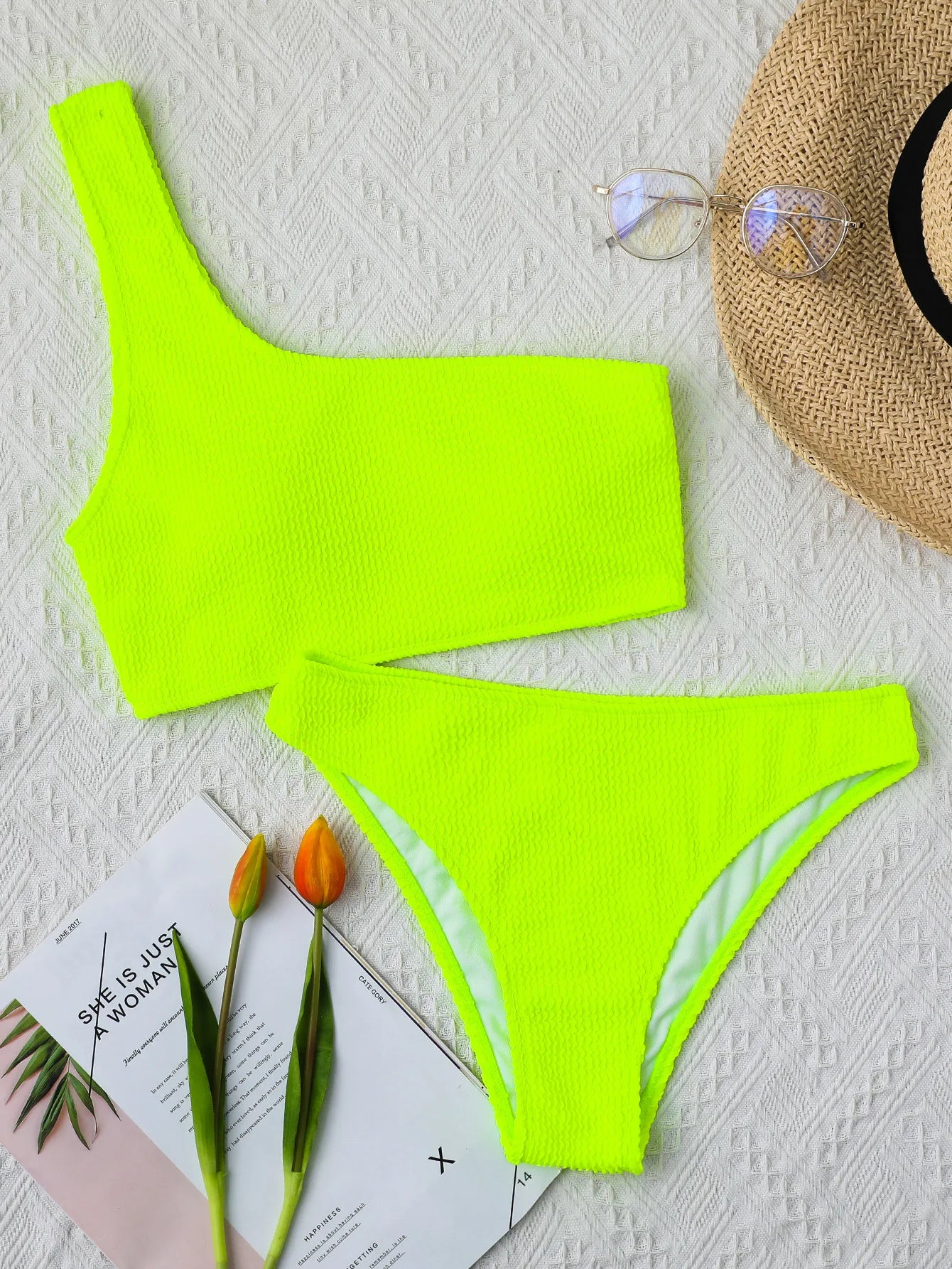 Costume da bagno bikini monospalla strutturato costume da bagno taglio alto costume da bagno solido donna moda brasiliana 2025