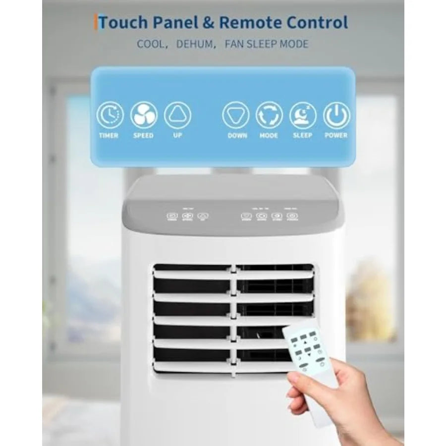 Condizionatore d'aria portatile 3 in 1 per uso domestico, corpo in plastica ABS, bianco, raffreddamento da 8.000 BTU con ventilatore deumidificatore, modalità sleep, 24