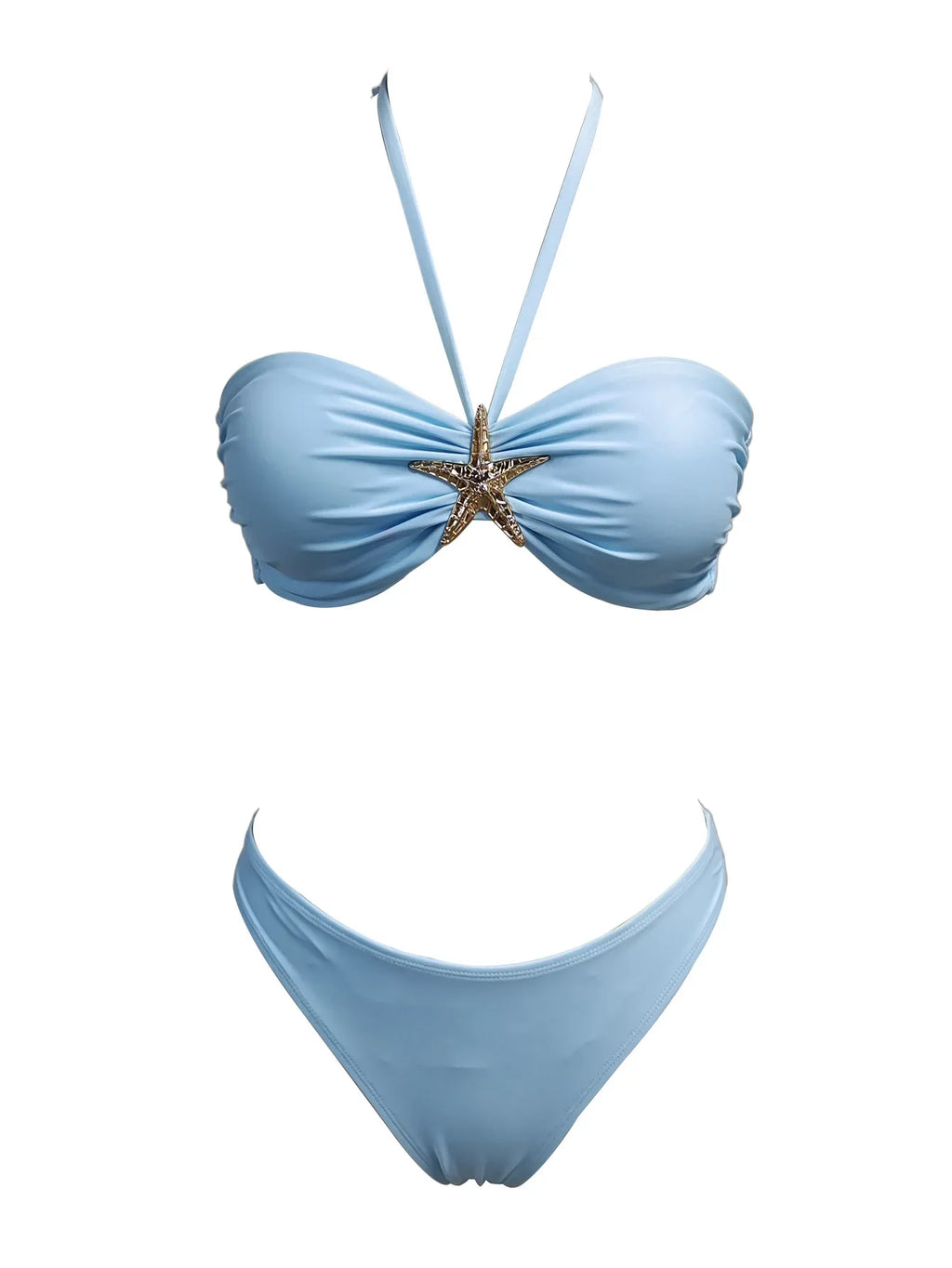 Costume da bagno sexy a fascia 2026 da donna, blu cielo con ornamento a stella marina, push-up, perizoma brasiliano, micro bikini da spiaggia
