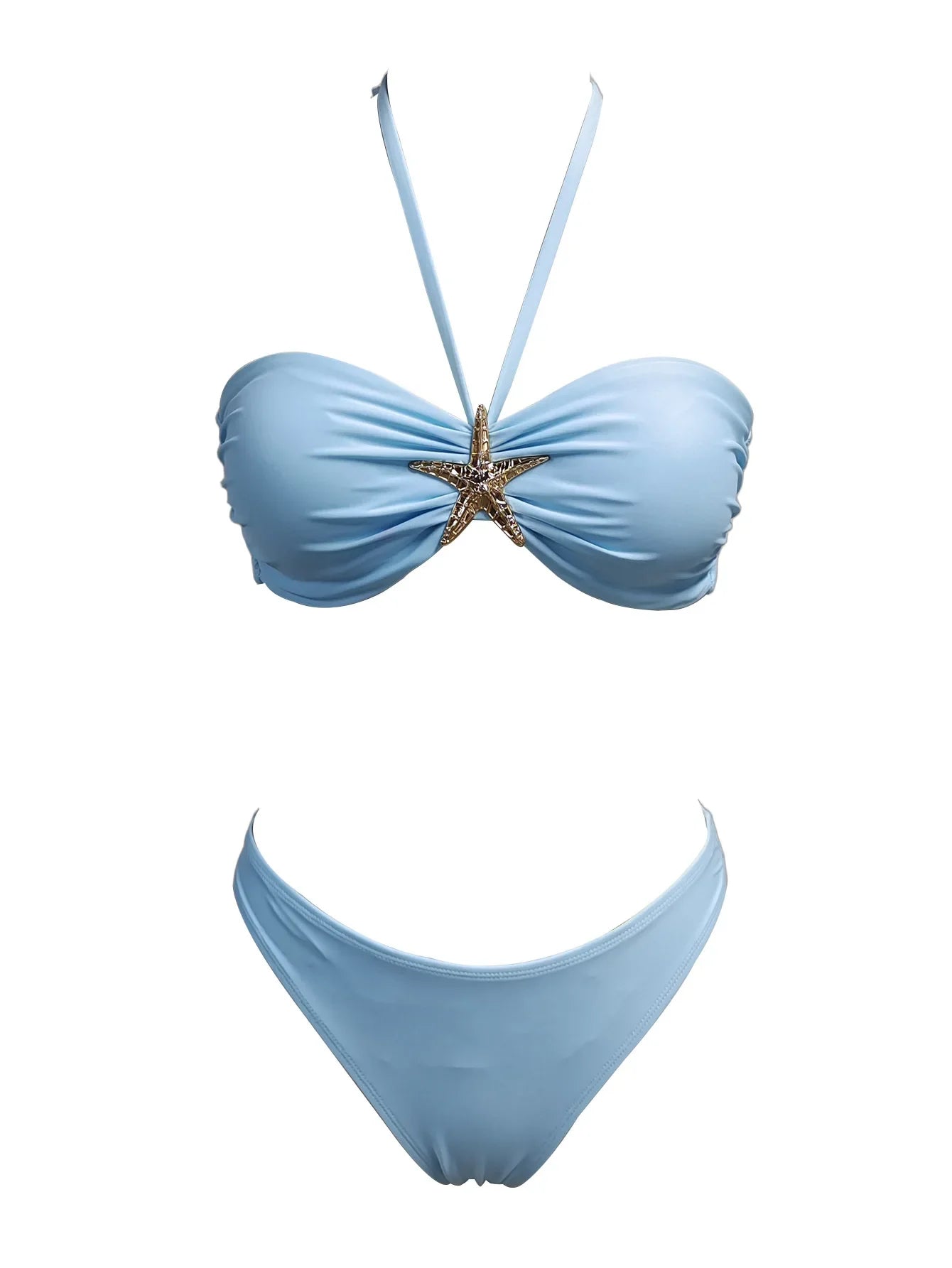 Costume da bagno sexy a fascia 2026 da donna, blu cielo con ornamento a stella marina, push-up, perizoma brasiliano, micro bikini da spiaggia