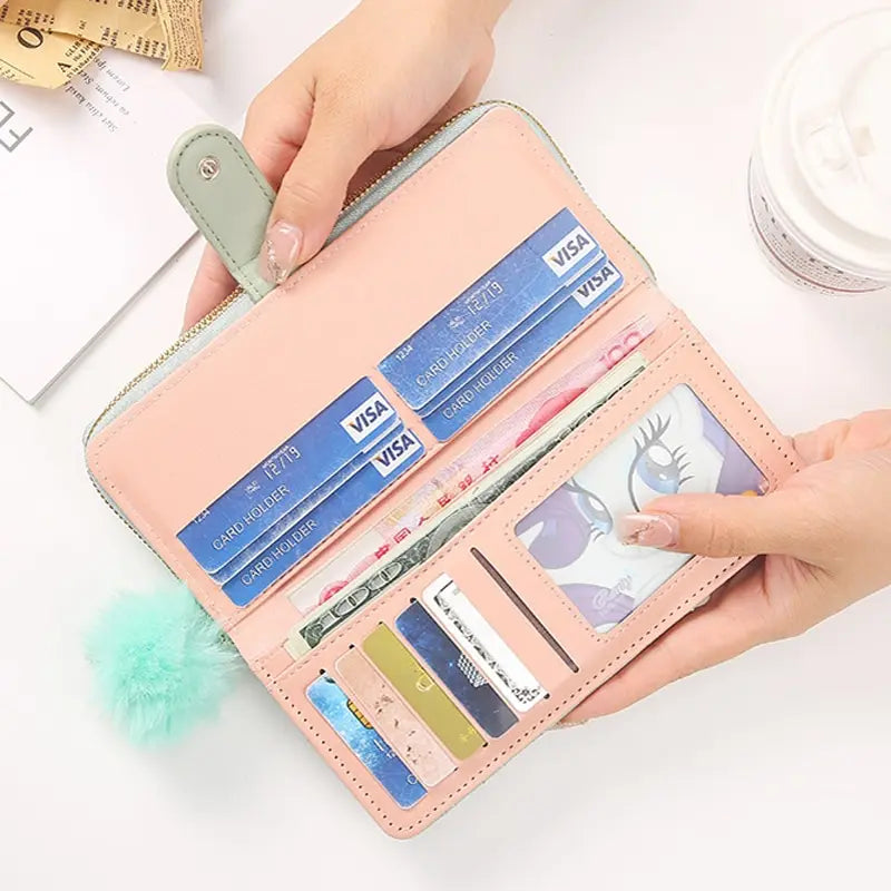 Portafoglio lungo da donna porta carte di credito in pelle Pu portamonete con cerniera Hasp di grande capacità portamonete Multi Card Organizer borsa da polso per cellulare