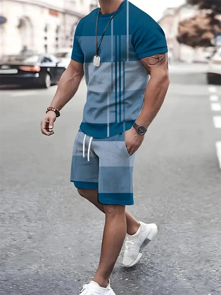 T-shirt a maniche corte da uomo nuova estate abbigliamento sportivo da viaggio all'aperto in due pezzi pantaloncini oversize abiti da allenamento