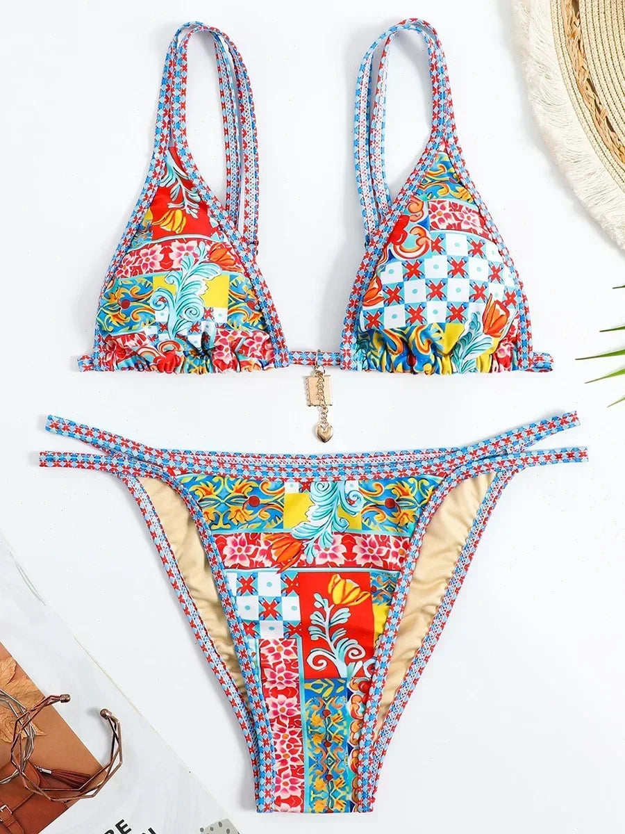 Micro Bikini Stampati 2026, Costume da Bagno Brasiliano da Donna, Set Bikini Due Pezzi, Abbigliamento da Spiaggia