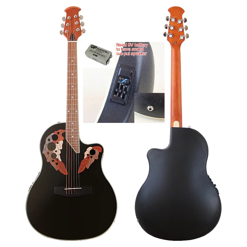 Chitarra acustica elettrica 6 corde con retro rotondo modello Ovation Marrone Chitarra acustica da 41 pollici con design tagliato Chitarra folk elettrica