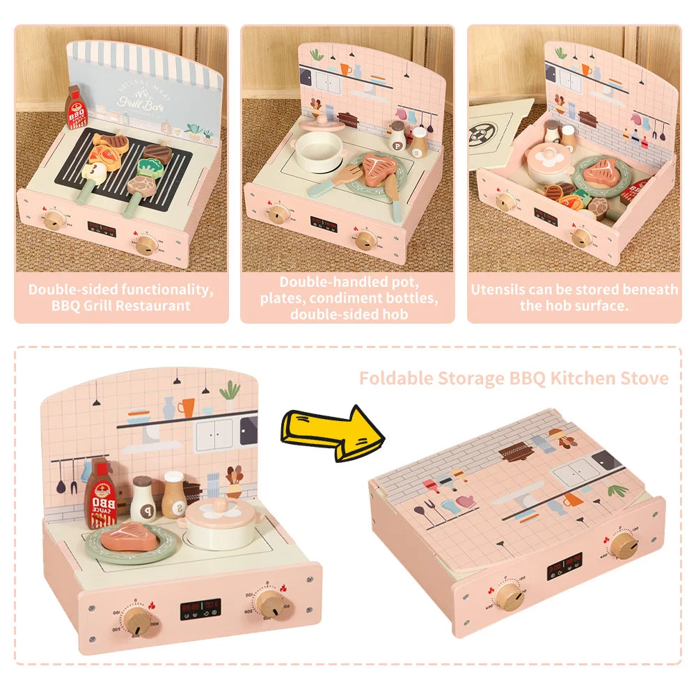 Cucina da gioco per bambini Giocattoli in legno Set da gioco da cucina per bambini con cibo da gioco Accessori da cucina Set da cucina Regalo per ragazze e ragazzi dai 3 anni in su