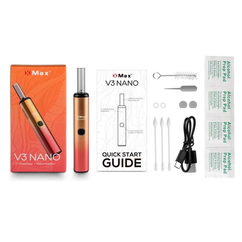 Nuovo Arrivo XMAX V3 Nano Kit Vaporizzatore per Erbe Secche con Batteria Integrata da 1000mAh, Riscaldamento Ibrido, Bocchino in Vetro, Penna Vape TC, Sigarette Elettroniche
