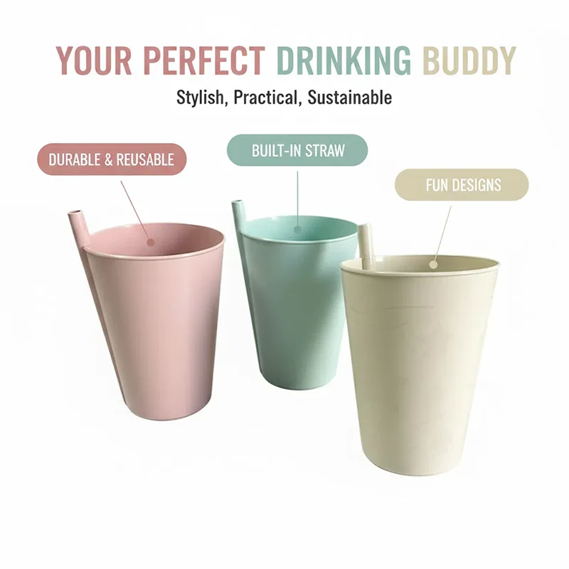 Bicchiere in plastica con cannuccia per bambini e adulti, bicchiere Sippy da 6 pezzi per uso quotidiano, senza BPA