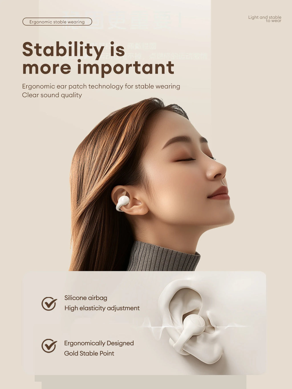 Nuove cuffie Bluetooth wireless Lenovo LP25 OWS con clip per l'orecchio, cuffie da gioco a lunga durata della batteria, auricolari con audio surround HIFI e microfono