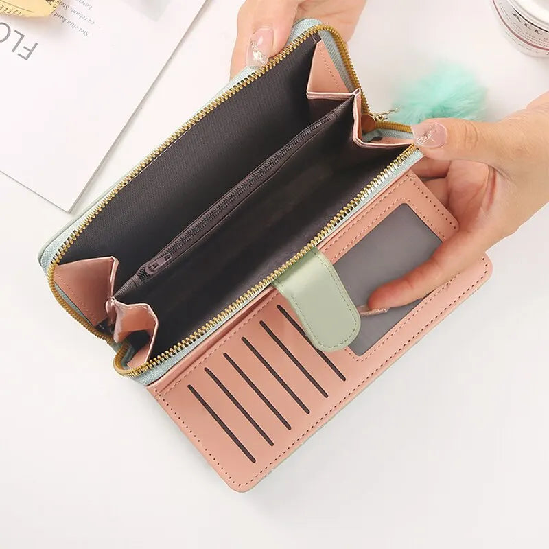 Portafoglio lungo da donna porta carte di credito in pelle Pu portamonete con cerniera Hasp di grande capacità portamonete Multi Card Organizer borsa da polso per cellulare