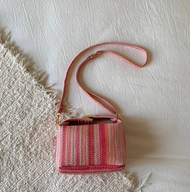 Borsa estiva per tessitura erba arcobaleno 2025 Nuova borsa a tracolla casual alla moda Borsa a tracolla alla moda Borsa quadrata piccola da donna