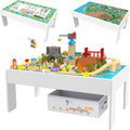 Tavolo da treno Set di treni e tavolo da attività in legno 2 in 1 - Giocattolo STEM da 112 pezzi con piano reversibile per giochi e apprendimento, contenitore portaoggetti - Età