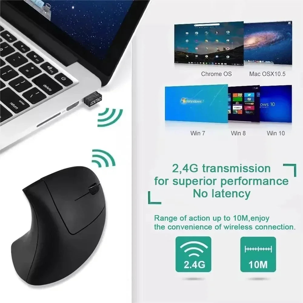 Mouse Verticale Wireless 2,4 GHz Ergonomico DPI 800 1200 1600 6 Pulsanti Per PC
