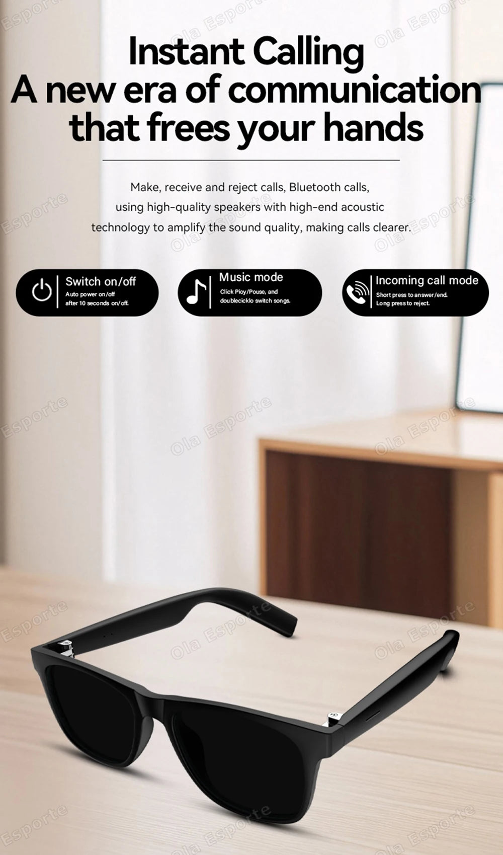 Nuovi Occhiali Smart 2026 per Uomo e Donna, Occhiali Bluetooth con Controllo Vocale, Chiamate, Musica, Protezione UV400, Occhiali da Sole Polarizzati con Cuffie Integrate