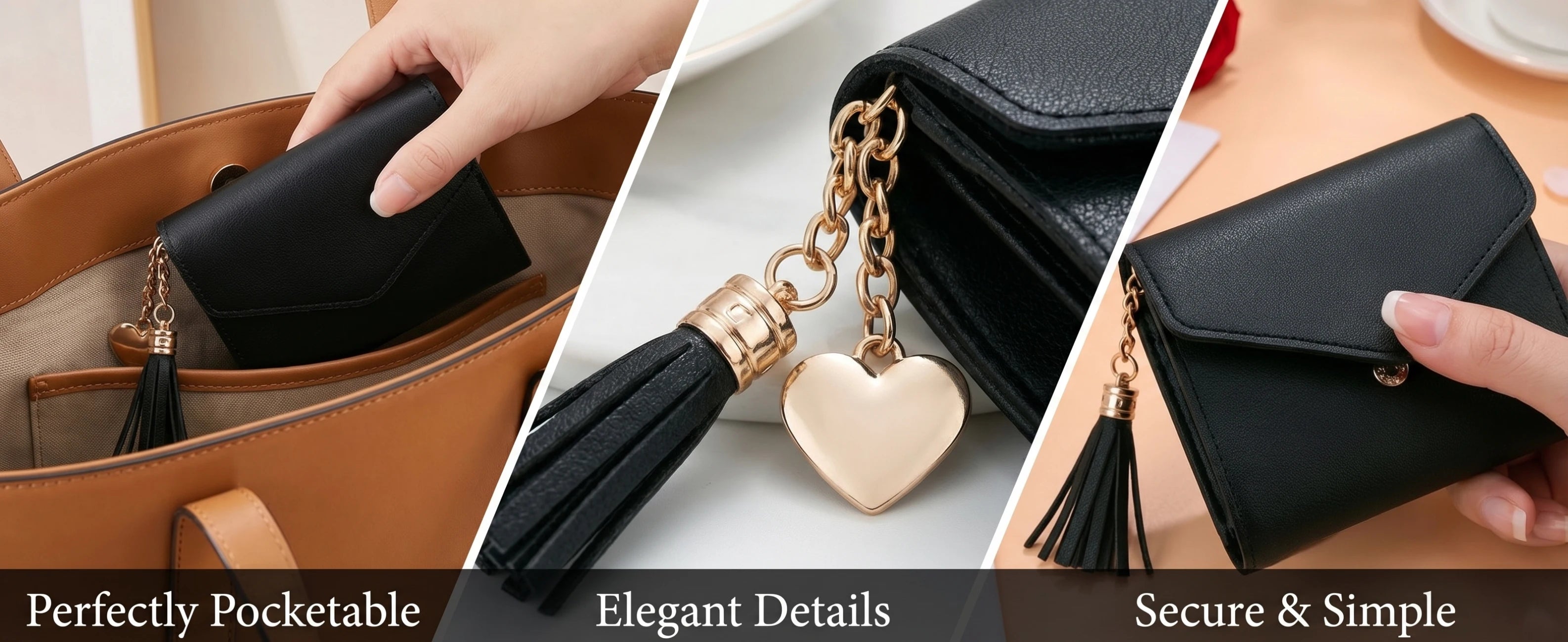Portafoglio Corto da Donna a Tre Ante con Ciondolo a Nappa in Pelle PU, Porta Monete e Scomparti Multipli per Carte, Mini Pochette Sottile Femminile Porta Carte