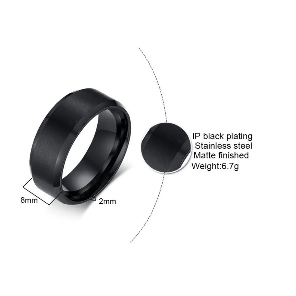 Anello di gioielli con ciondolo alla moda per uomo Donna Anelli neri in acciaio inossidabile Fidanzamento per matrimonio Accessorio maschile opaco di alta qualità